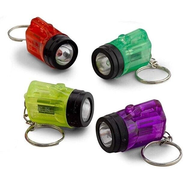 24 Mini Flashlight Keychains Assorted Neon Colors Party Favor Toys (2 dozen)