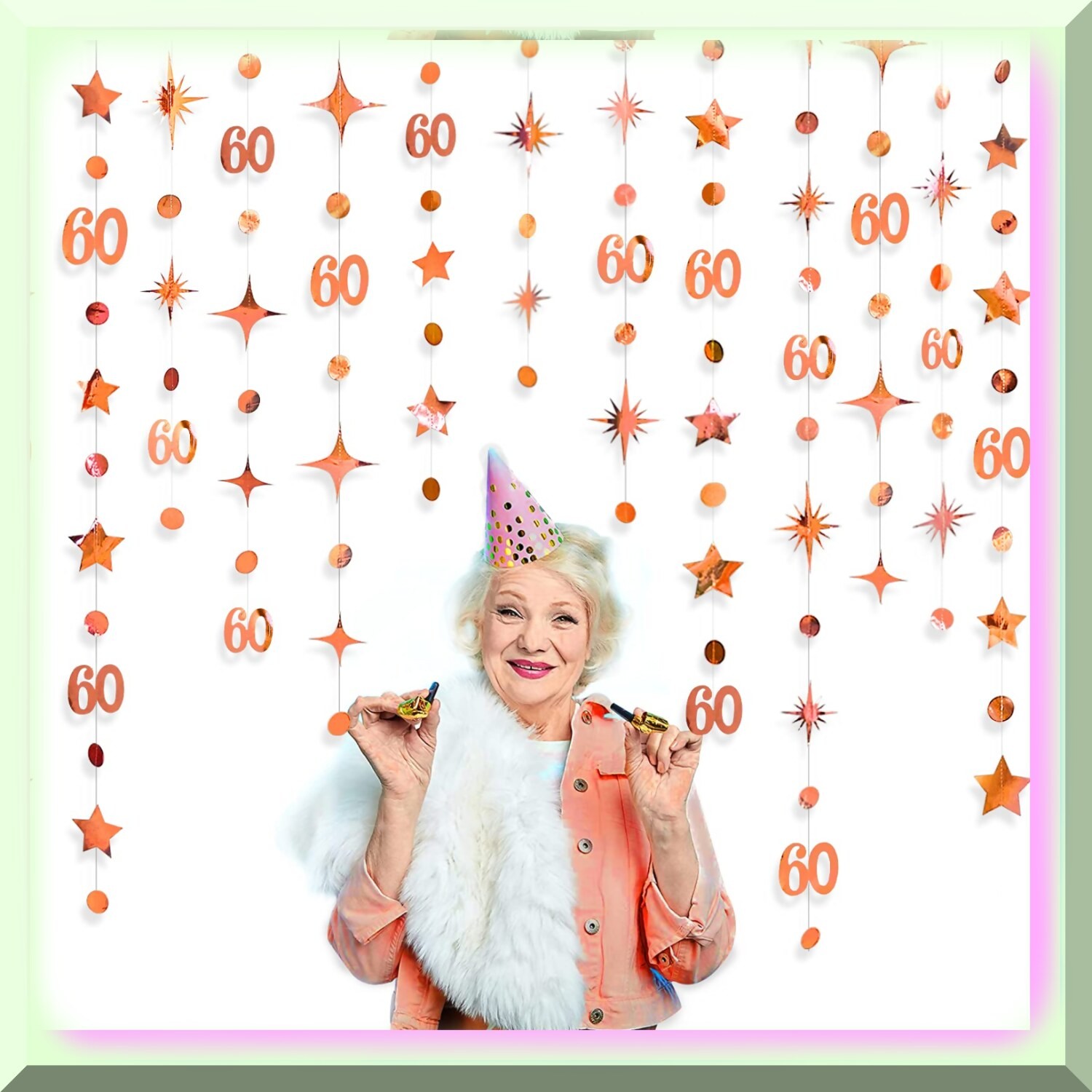 Rose Gold 60th Birthday Decorations with Number 60