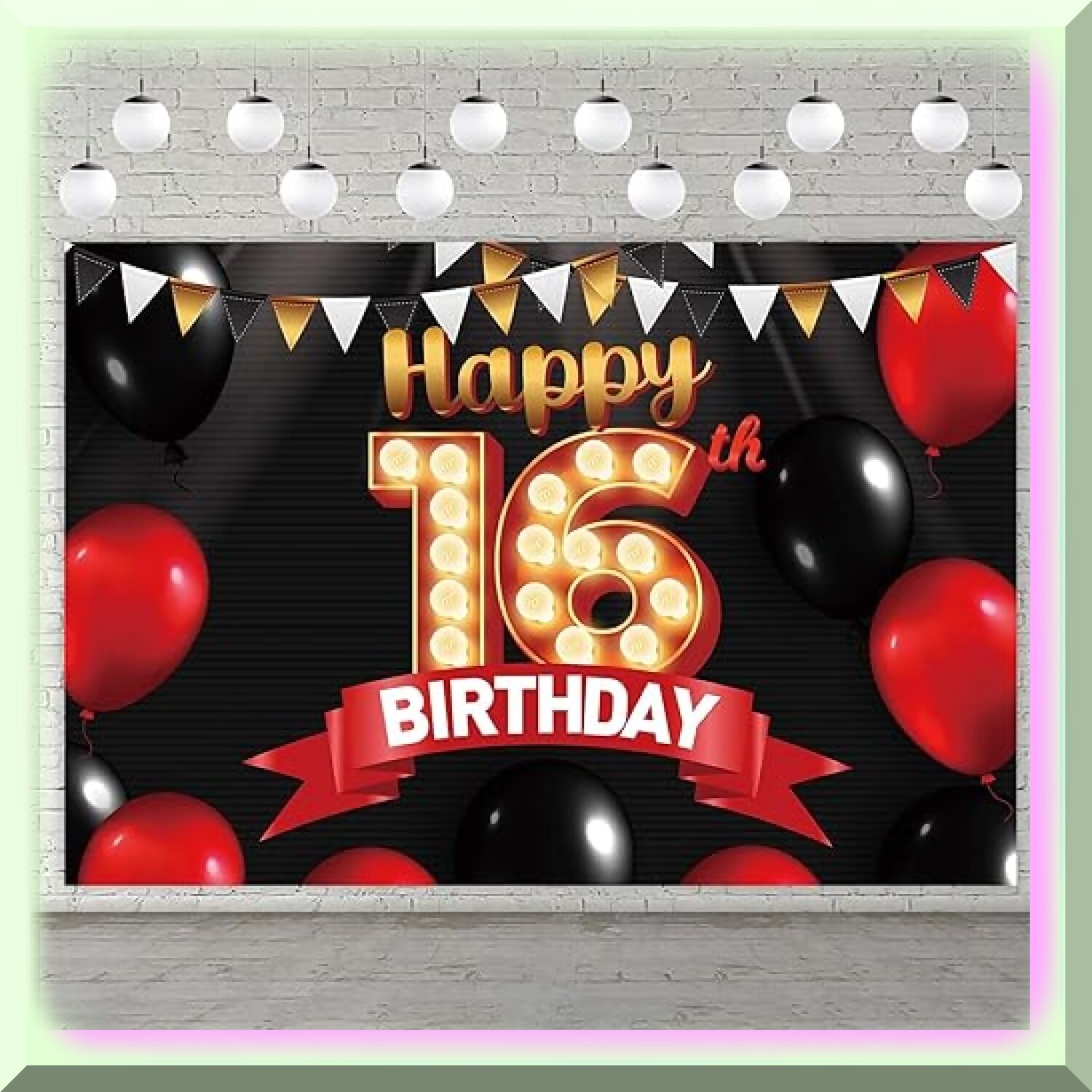 Sweet 16 Black and Gold Celebration Decor Banner