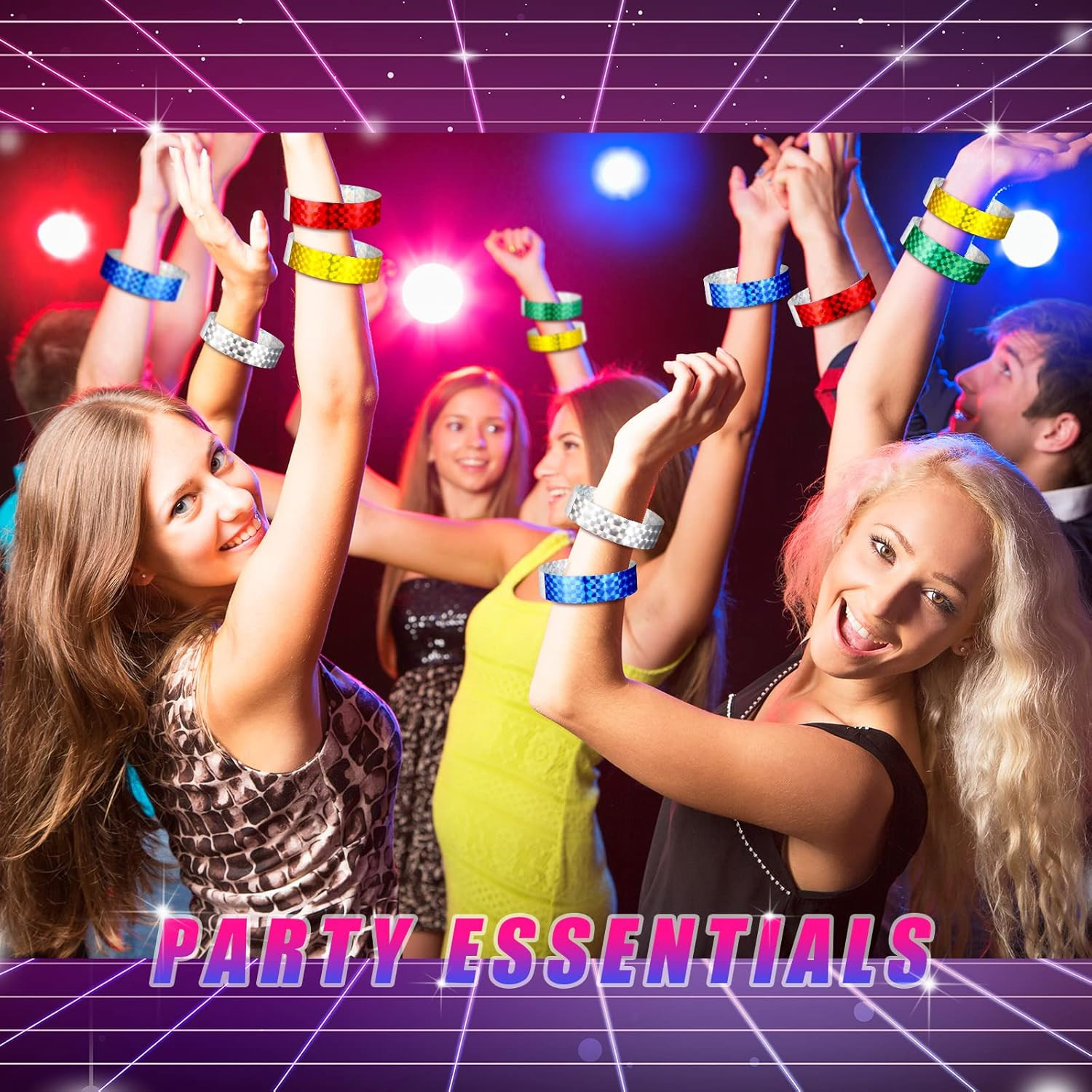 500 Pack Holographic Party Wristbands Assorted Colores Buckle Wristbands for Eve