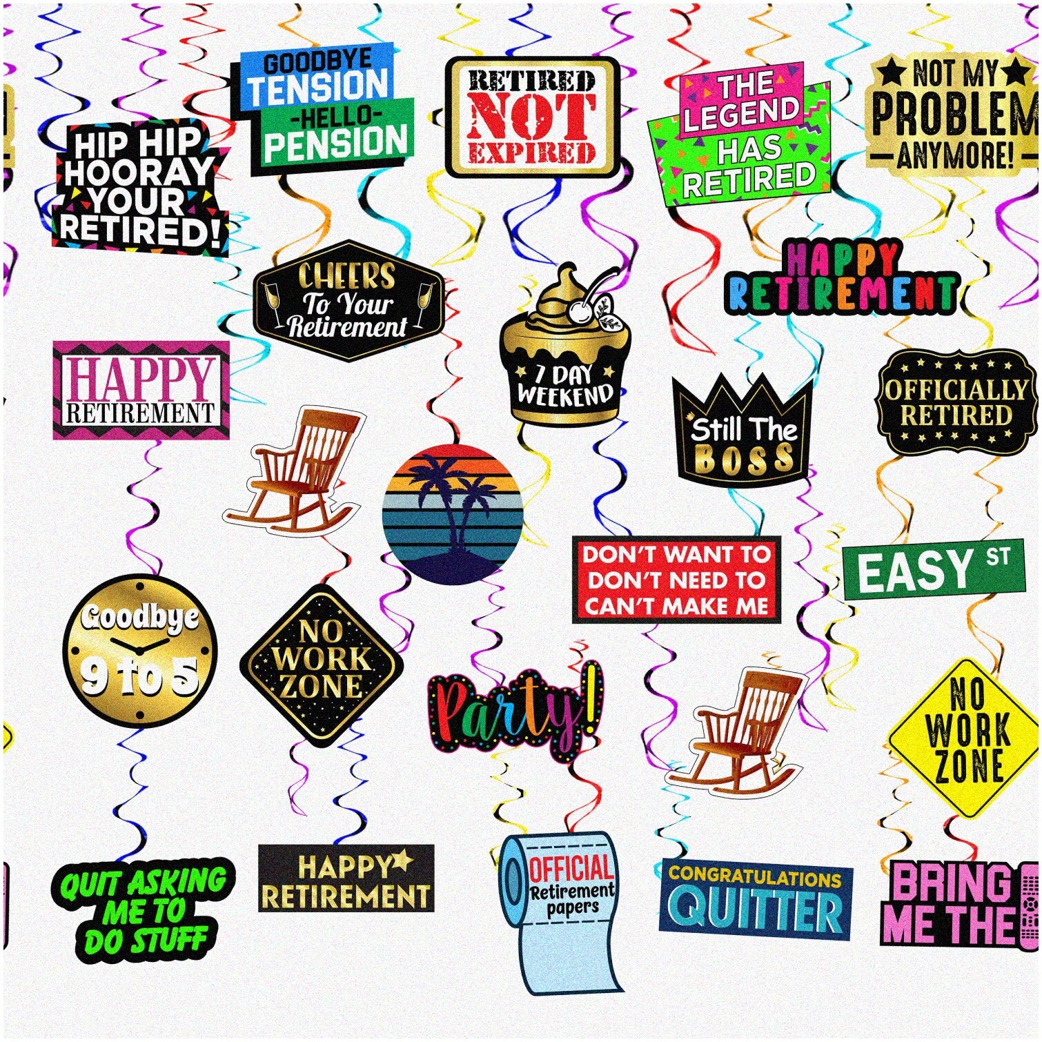 Retirement Party Hanging Swirl Decorations 25 Pieces