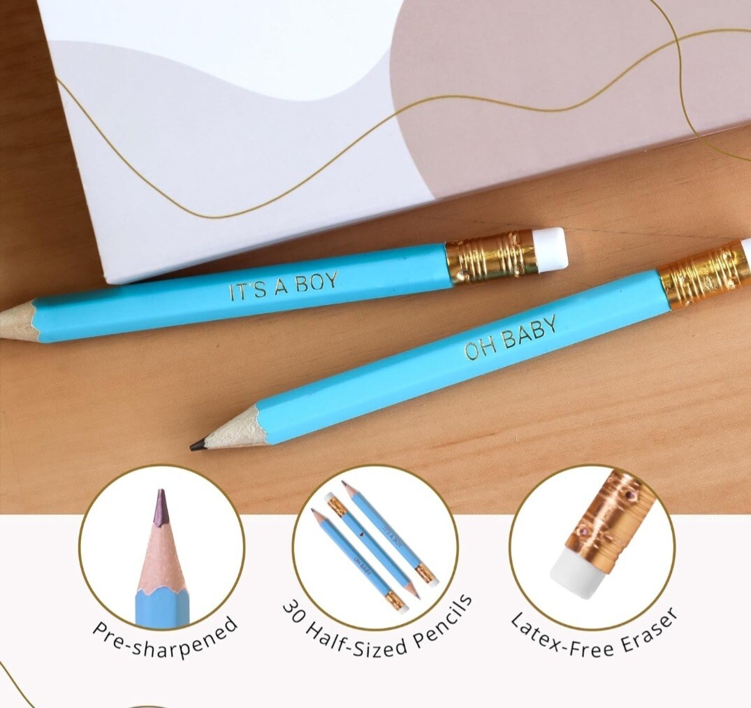 (1 BOX OF 28) BLUE-BOY Baby Shower 4″ Pencils, NEW IN BOX