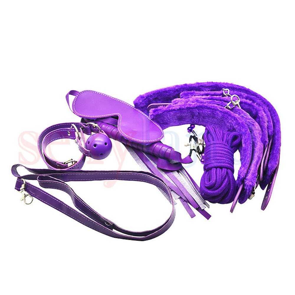 PURPLE Bachelor/Bachelorette SET rope mask collar leash gag gift bridal party B7