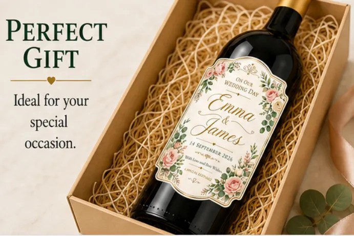Personalised Wedding Bottle Label Sticker Custom Wine Champagne Gift
