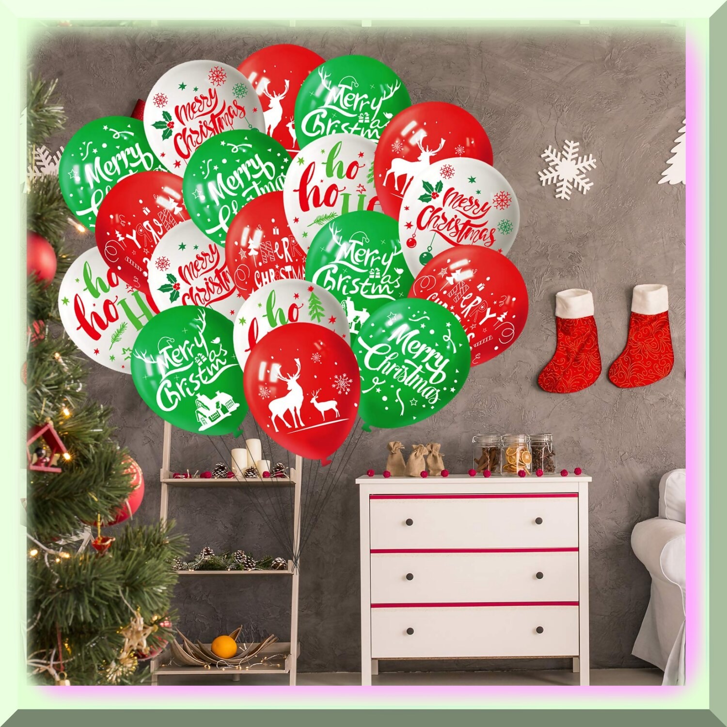 50 Latex Balloons 12 Inch Red White Green