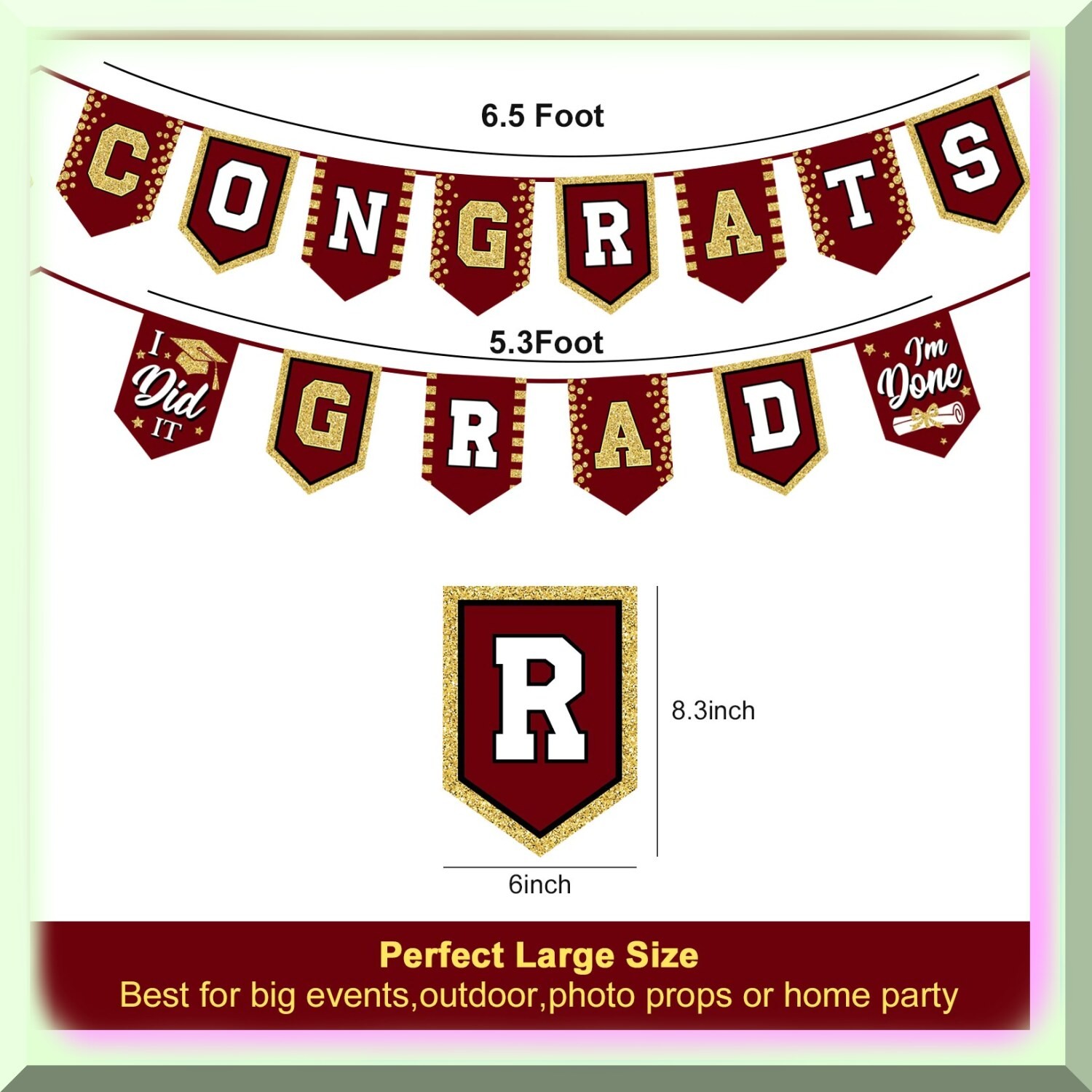 Maroon and Gold Graduation Banner with Adjustable Rope