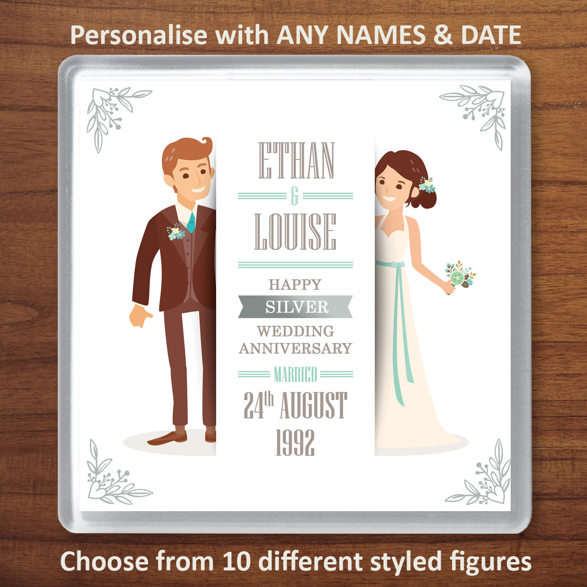 Personalised Silver 25th Wedding Anniversary Drinks Coaster Gift Present