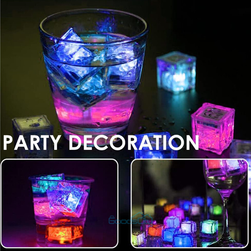 12-24 Multi Color LED Flashing Blinking Glowing Light up Ice Cube Liquid Sensor