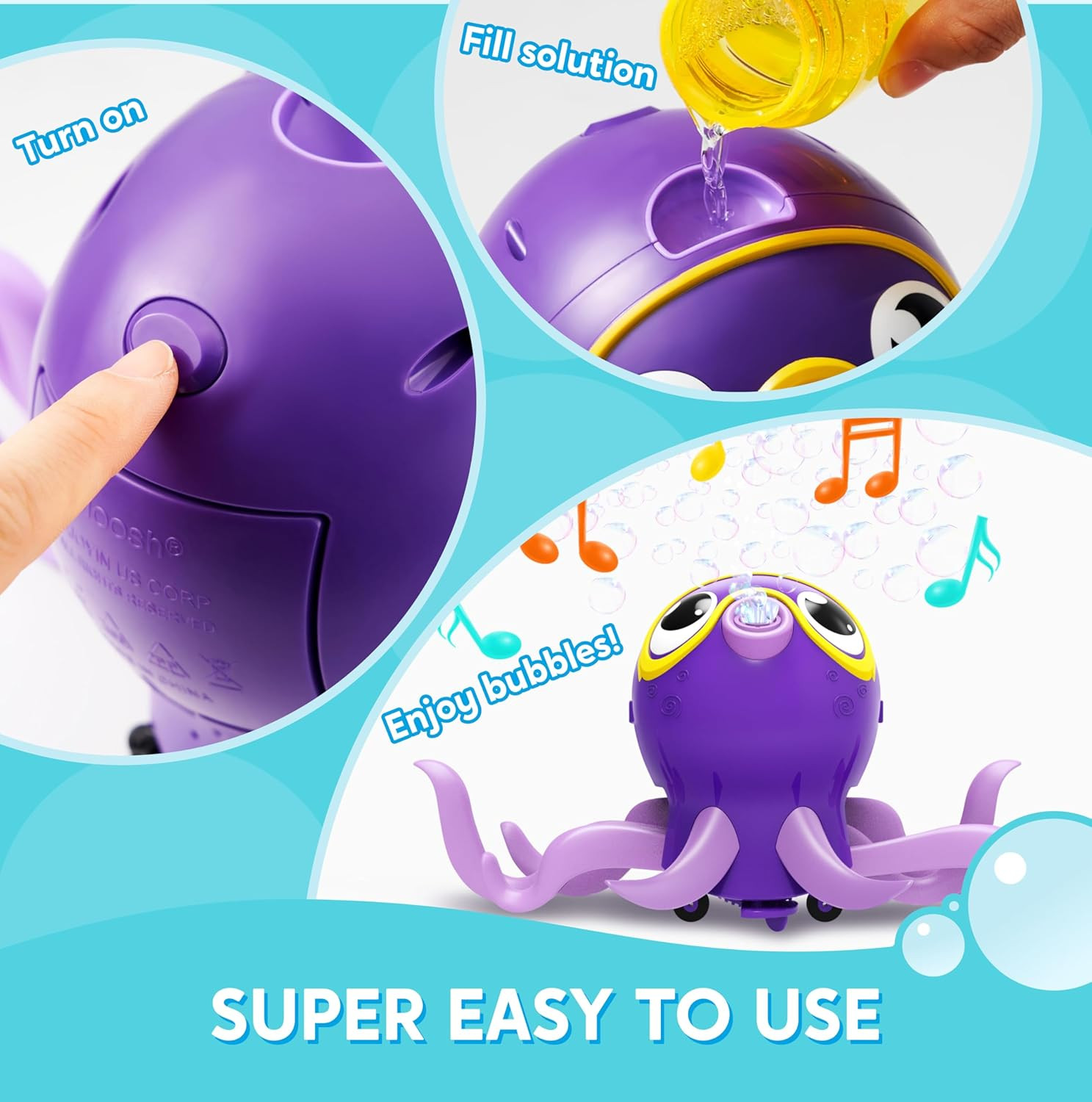 Dancing Octopus Bubble Machine 360° Auto-Avoid Toy with Solution for Kids Party!