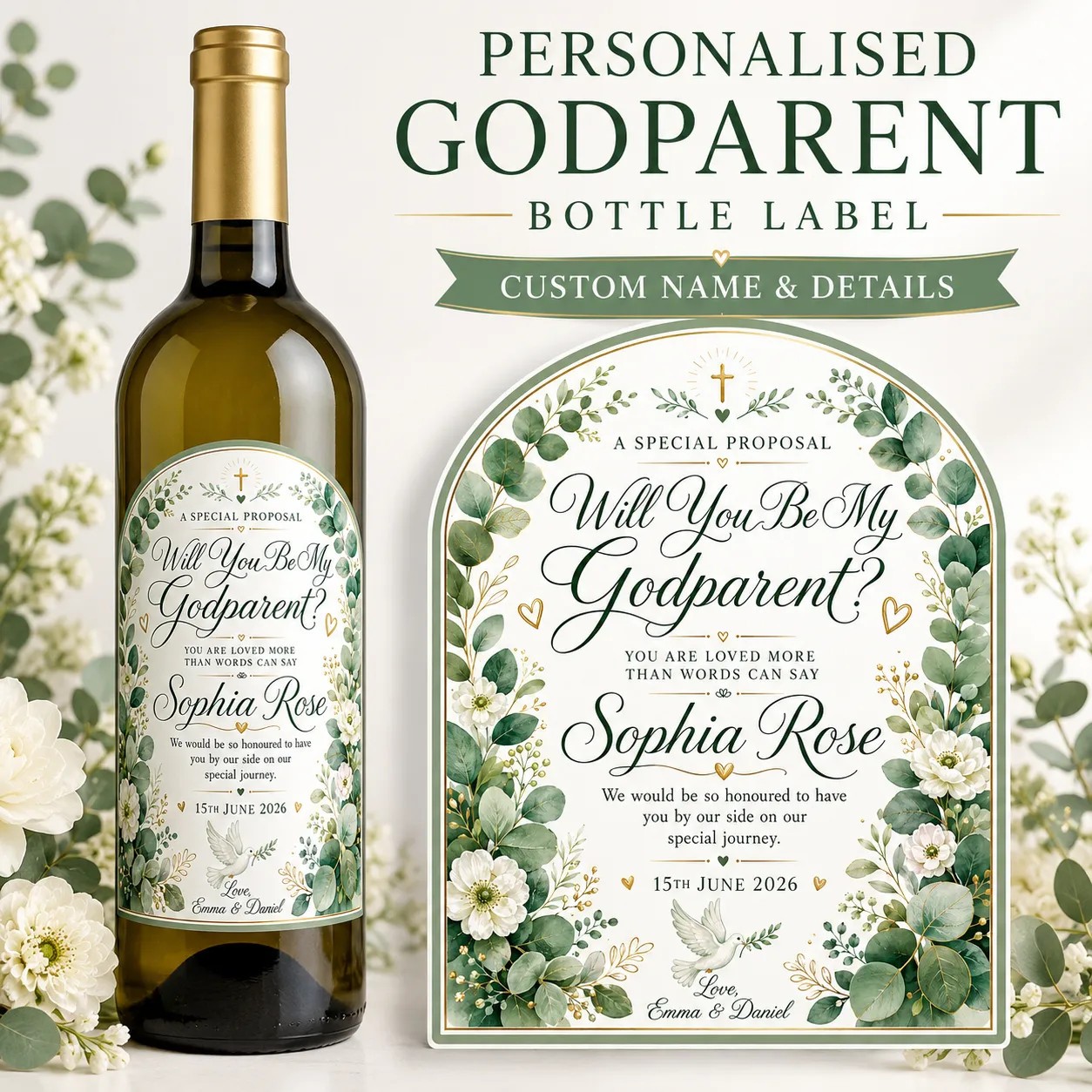 Personalised Godparent Proposal Bottle Label Sticker Godparent Gift