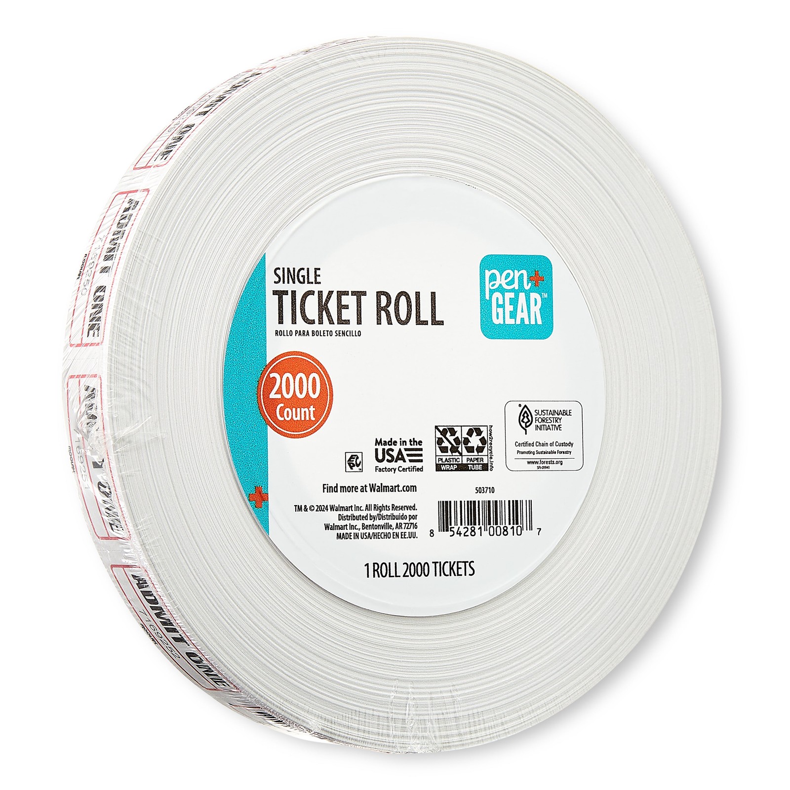 (5 pack) Pen+Gear Single-Ticket Roll, White, Consecutively Numbered, 2000 Count