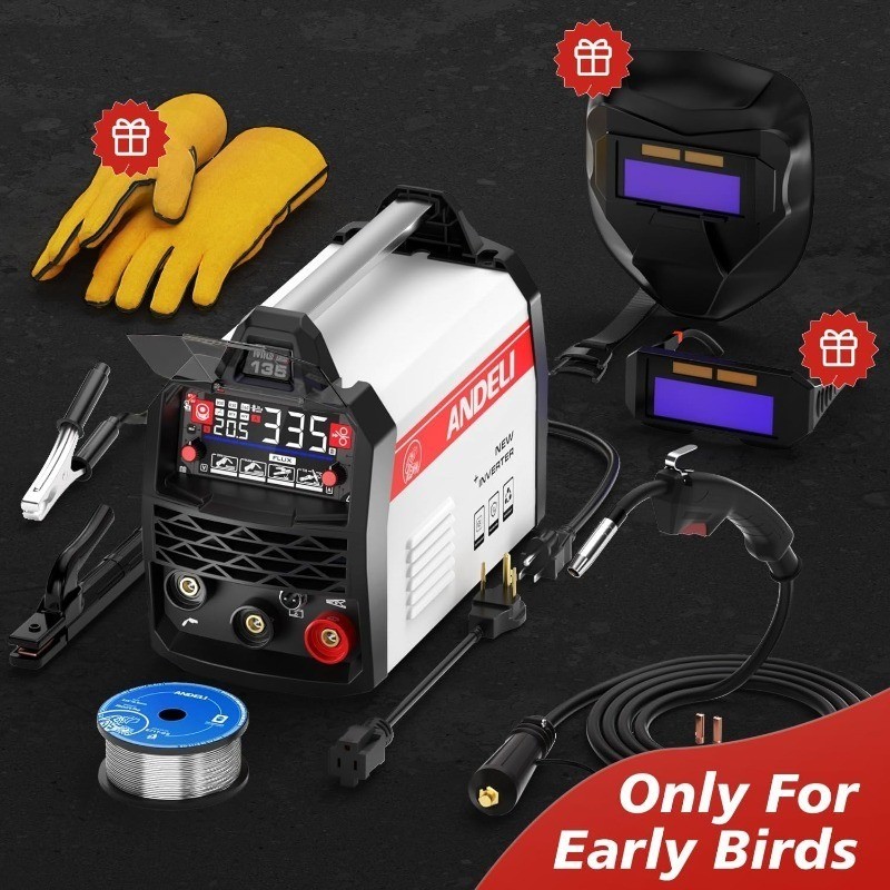 135Amp MIG Welder 110V/220V Dual Voltage, Portable Gasless Welder Flux MIG/Lift