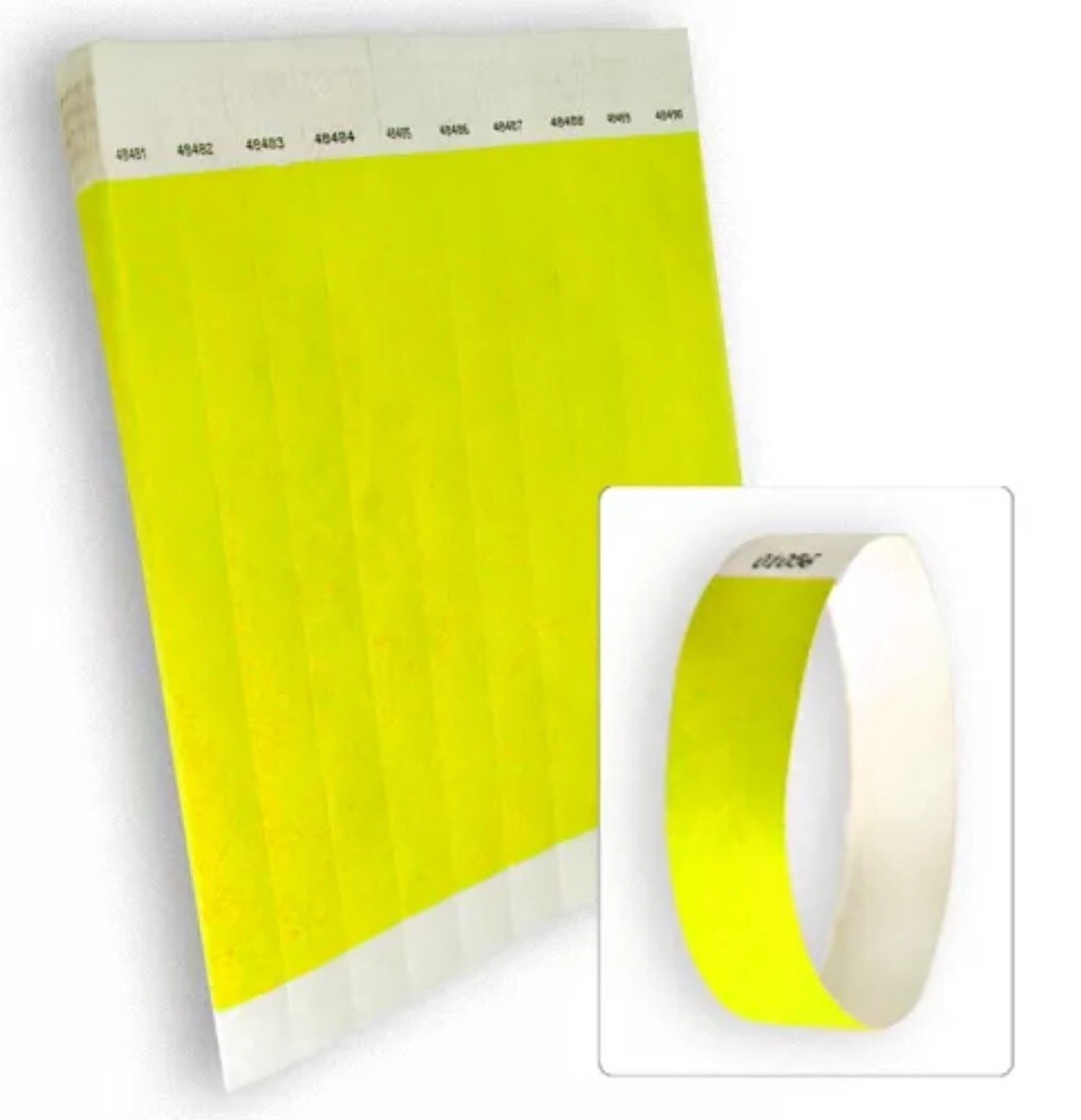 500 Count Paper Wristbands – Neon Yellow T3VL-02