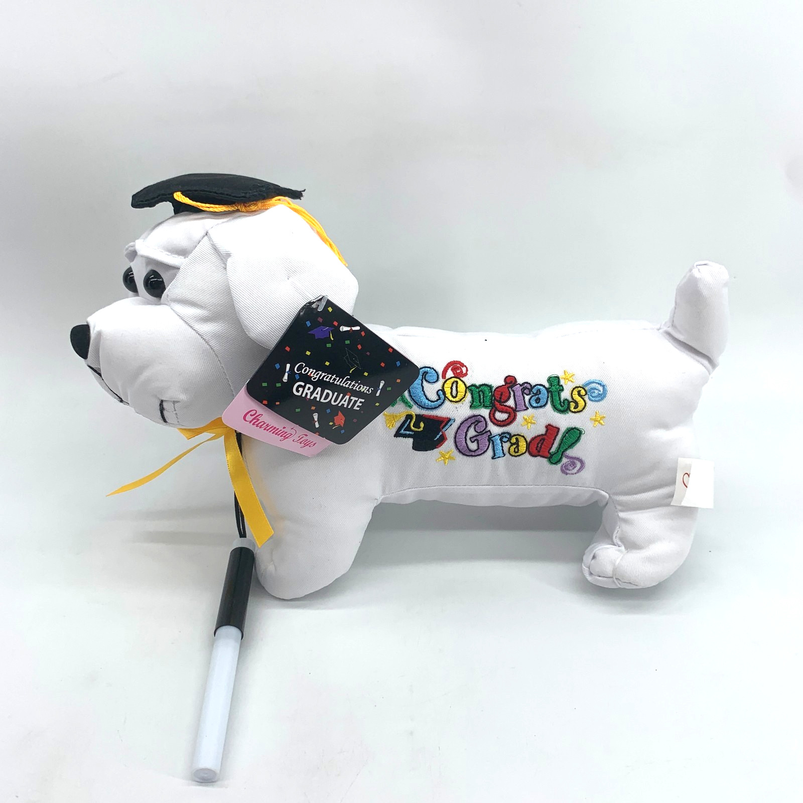 Charming Toys 11″ Graduation Autograph Dog with Pen Black Cap Congrats Grad!