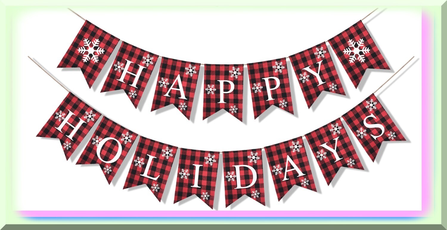Rustic Buffalo Plaid Holiday Banner 8ft Flags
