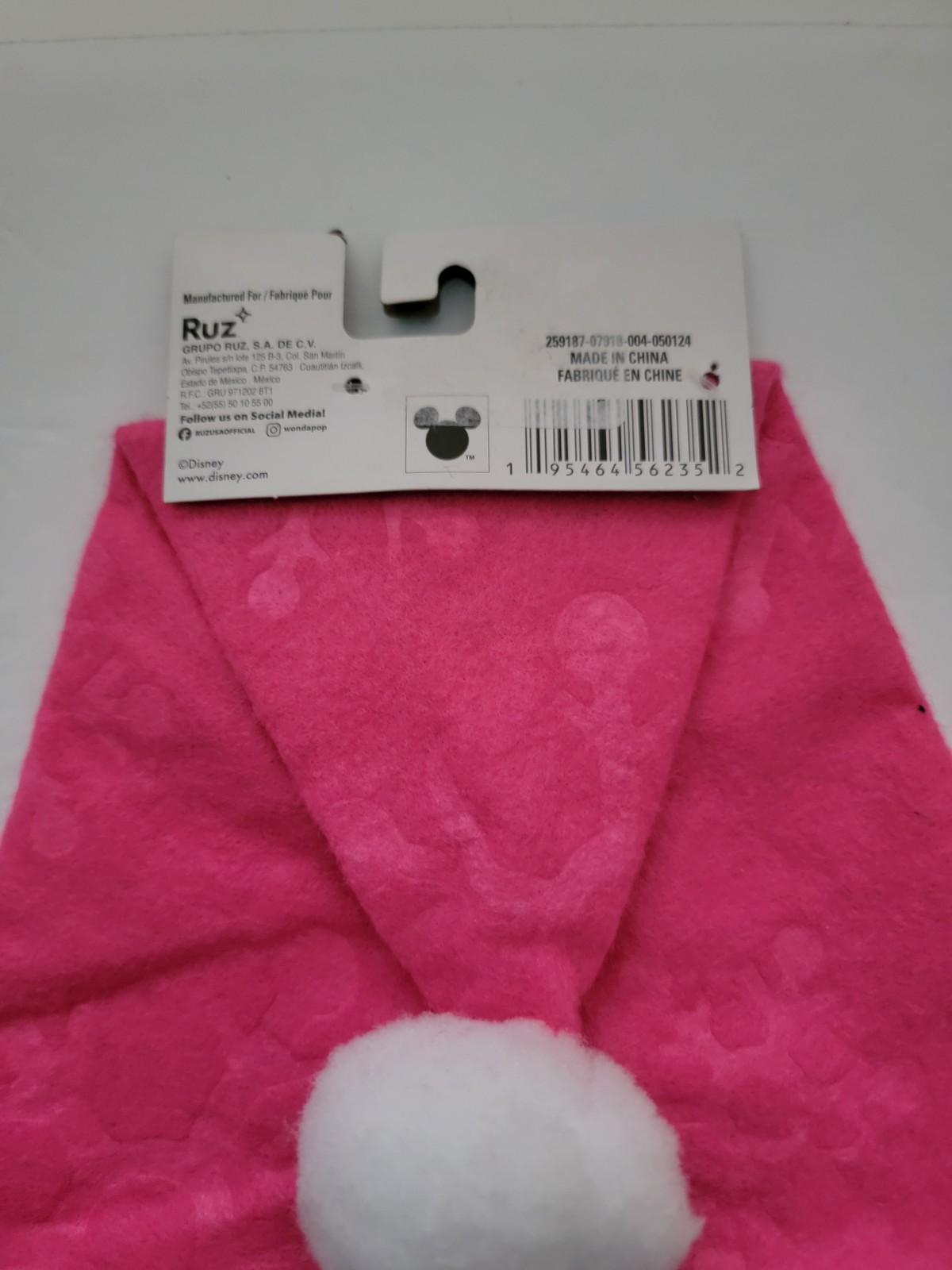 Minnie Mouse Christmas Santa Hat 12″ High Pink Felt With Pom Pom New