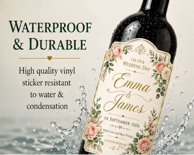 Personalised Wedding Bottle Label Sticker Custom Wine Champagne Gift