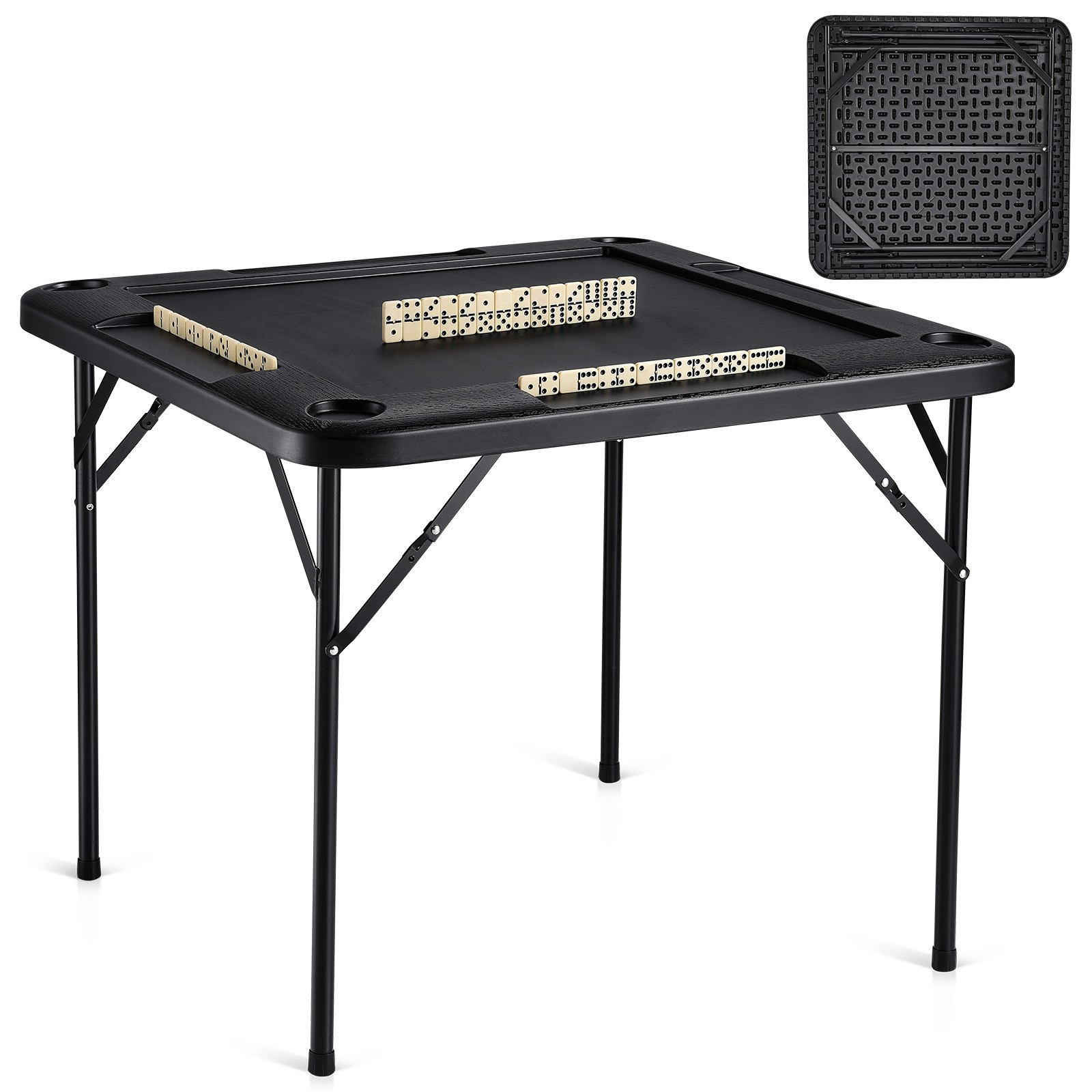 Mahjong Table 4 Player Folding Card Game Table with Cup Holders Black