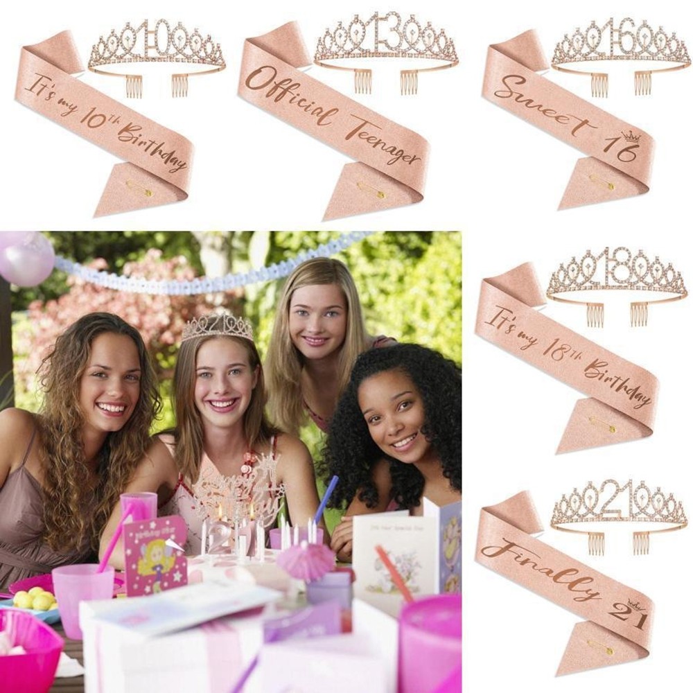 Tiara and Sash Set for Birthday Girls Women Milestone 10th 16th 18th 30th 40th