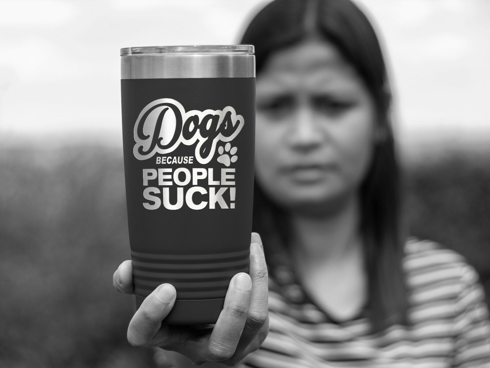 Coffee Tumbler DOGS BECAUSE PEOPLE SUCK Funny Travel Tumbler – Black 20 oz.