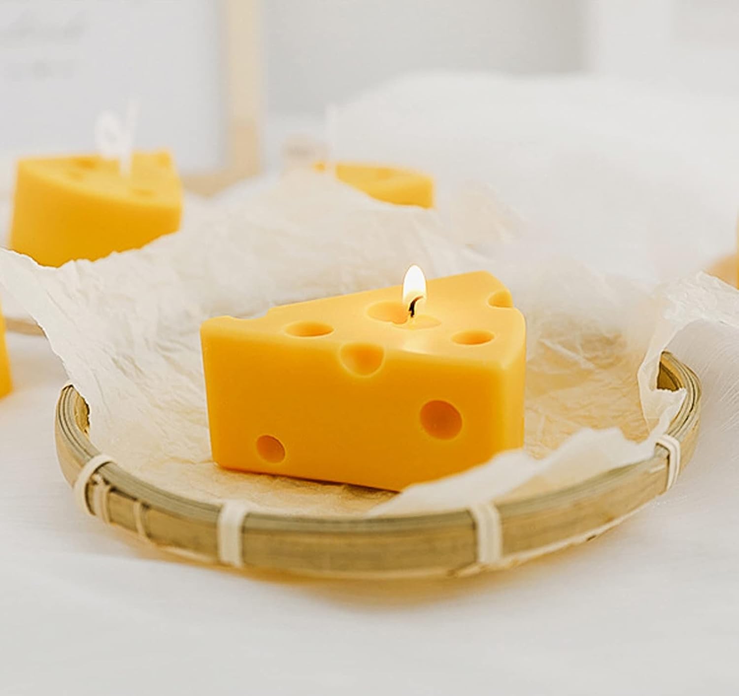 Cheese Shaped Scented Decorative Candle – Cute Fun Home Kitchen Food Decor Gift