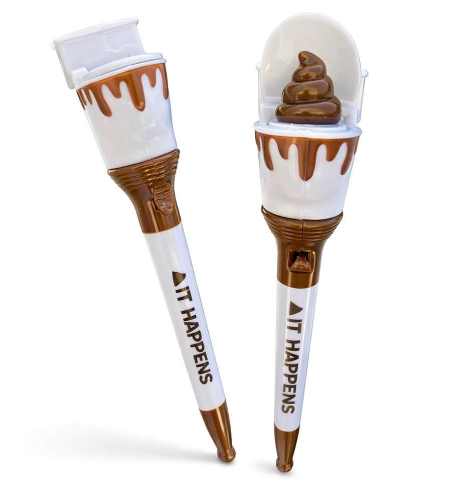 12 POOP HAPPENS PENS Toilet Seat Pop Up Crap Emoji Office Gift Prank Poo GaG Toy
