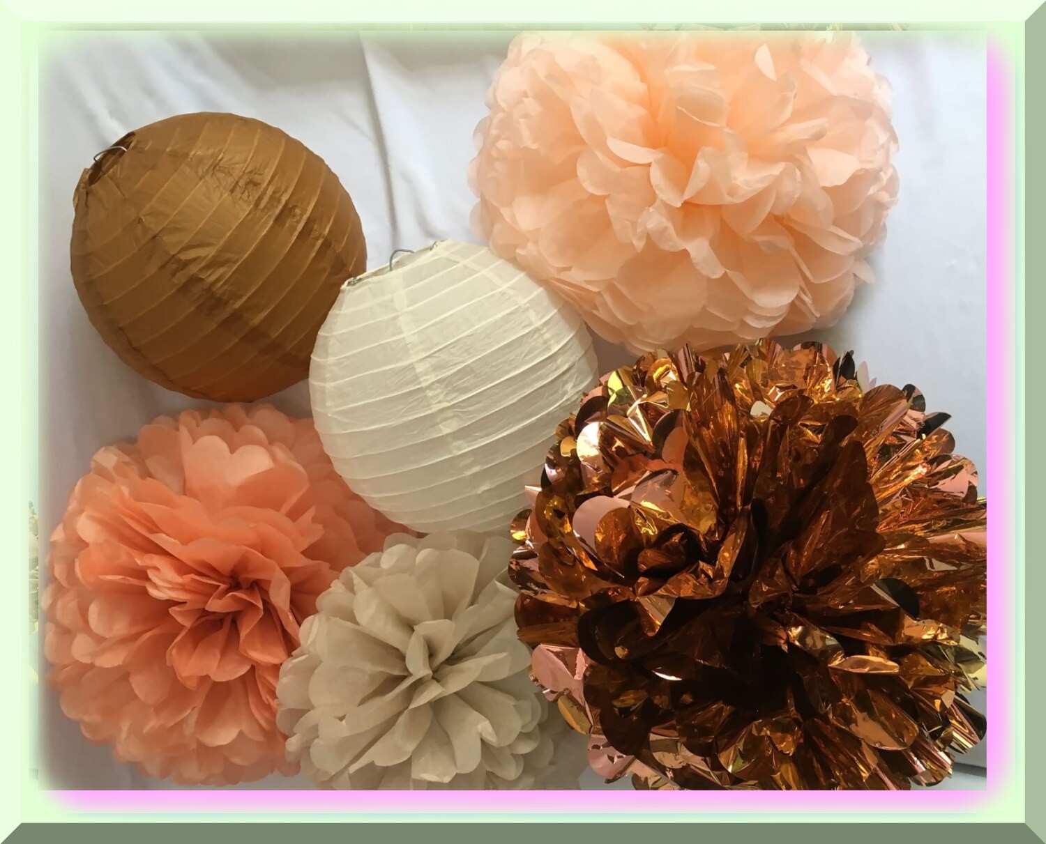 Rose Gold Tissue Paper Flowers and Lanterns for Weddings
