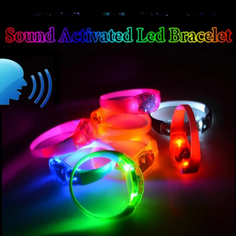 8x Voice Control Silicone LED Bracelet Sound Activated Glow Bracelet Party Club