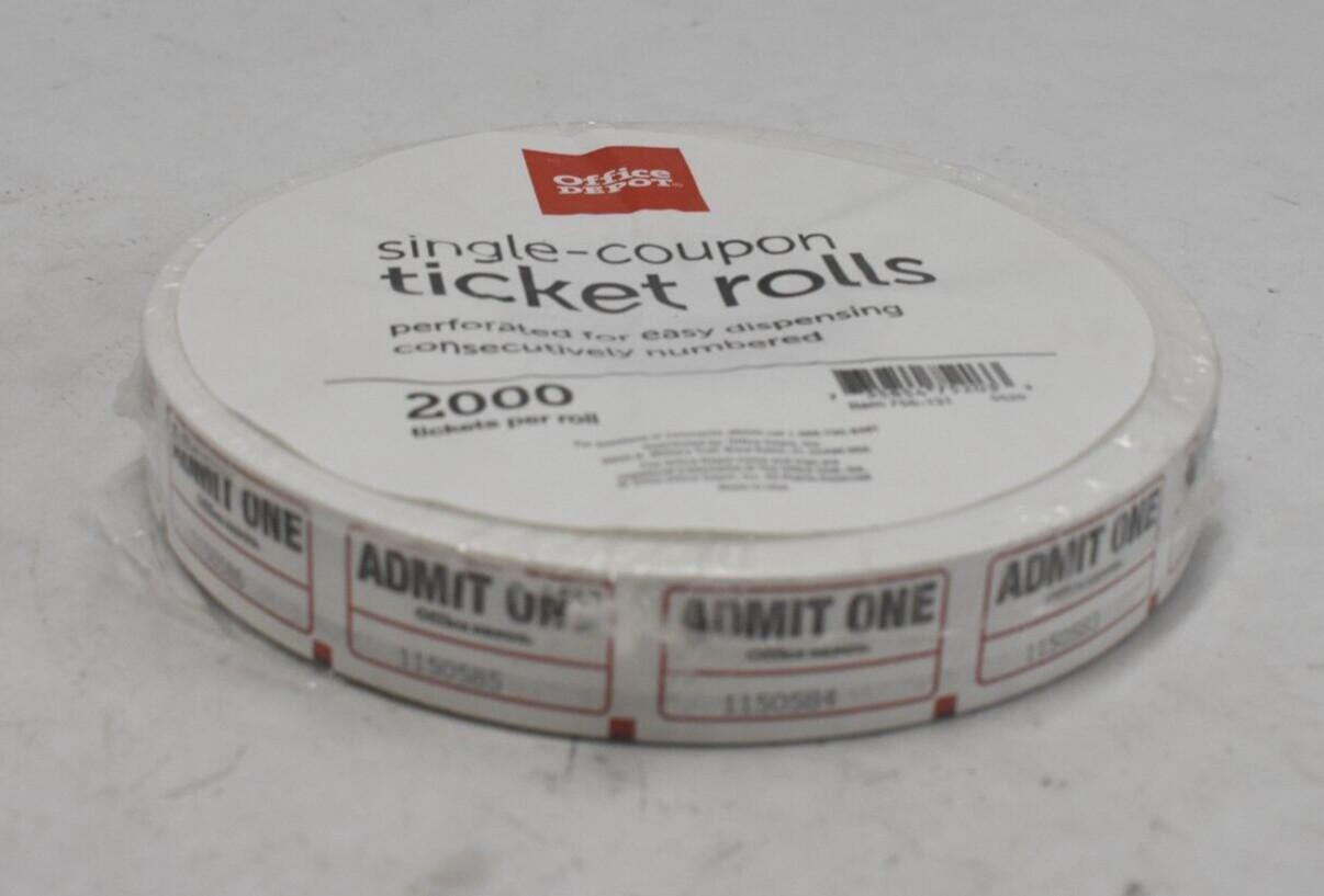 Raffle Ticket Roll of 2000 Tickets White Single Coupon Ticket Roll 759-131
