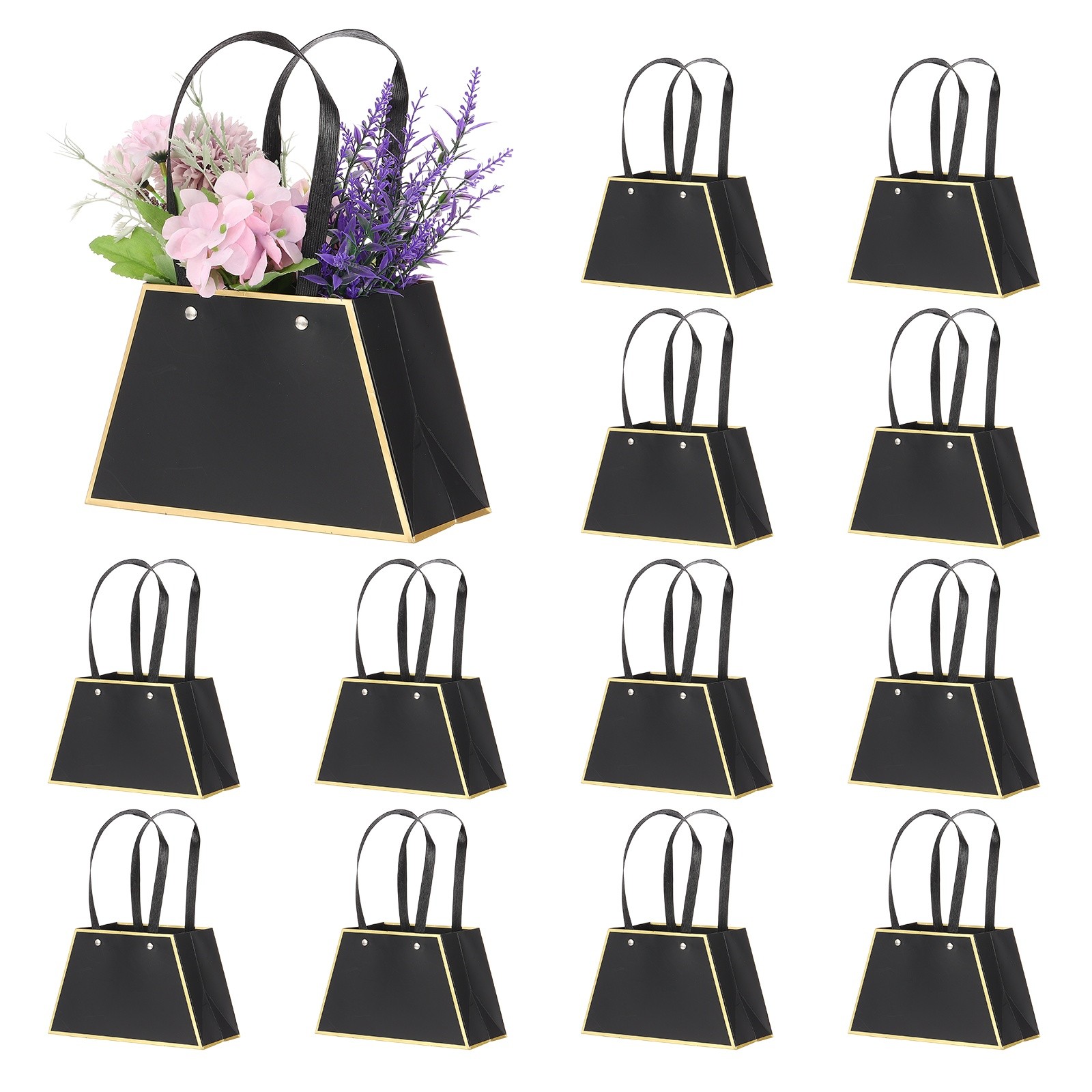 12 Pcs Flower Gift Bags Bouquet Wrapping Bag Paper Bouquet Bag Boxes Black