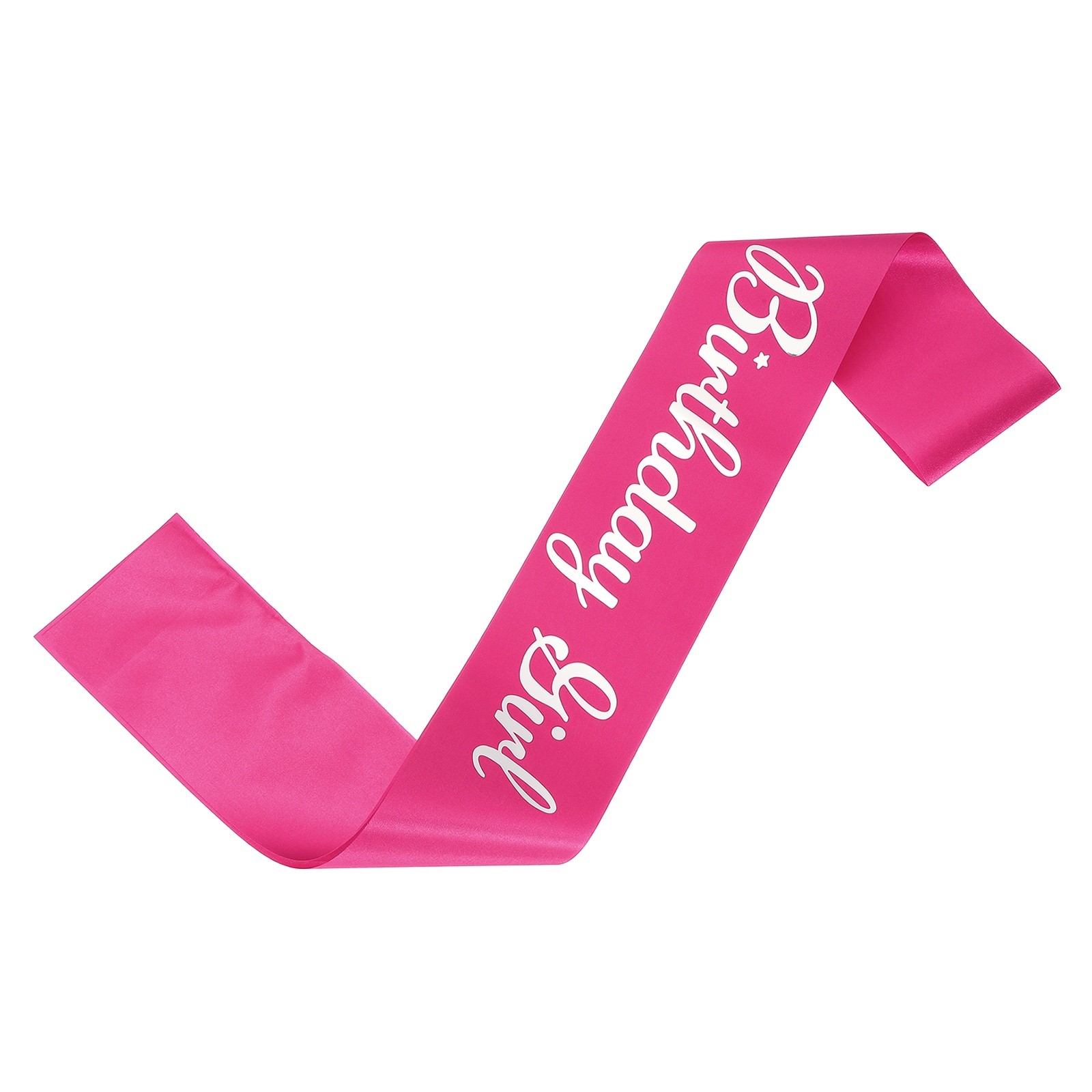 Birthday Girls Sash with Pin Silver Sparkle Lettering for Birthday Party, Pink