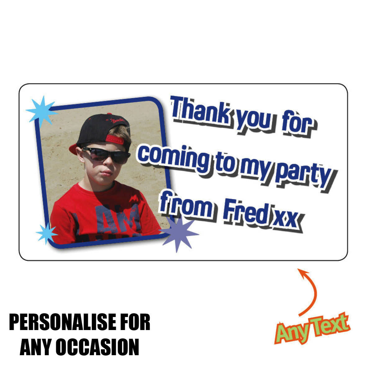 20 x large Personalised Birthday Photo Picture Boys Stickers Sweet Party Bag 675