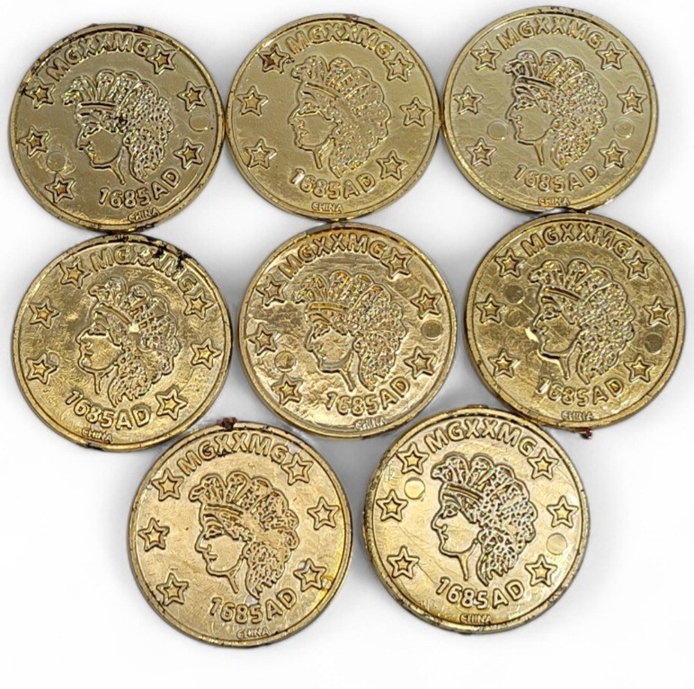 (Lot Of 8) Plastic Greek Token Coins Medusa Head With Date 1685 AD MGXXMG China.