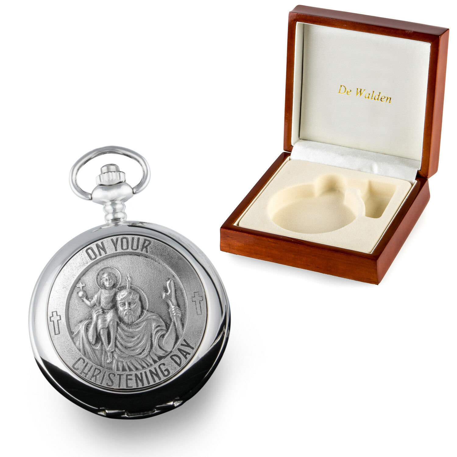 Unique Boys Christening Gift Engraved Boy’s St Christopher Pocket Watch Wood Box