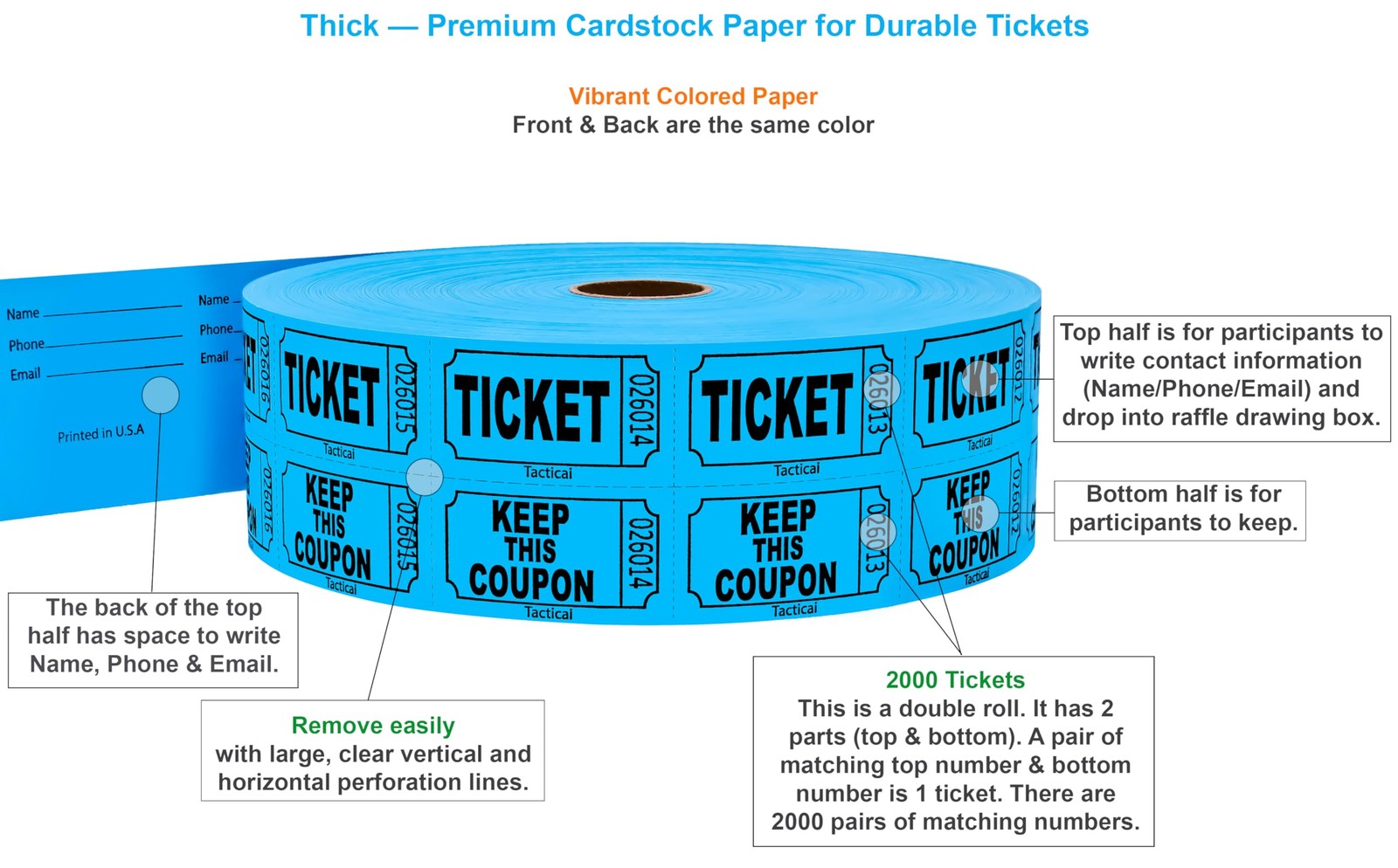 2000 Raffle Tickets Green Double Roll Events Entry Class Reward Fundraiser