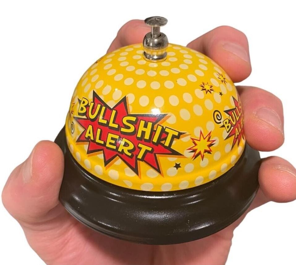 BULLSHIT ALERT BELL – Office Desk Toy – Gag Joke Bar Pub Man Cave Kitchen Room