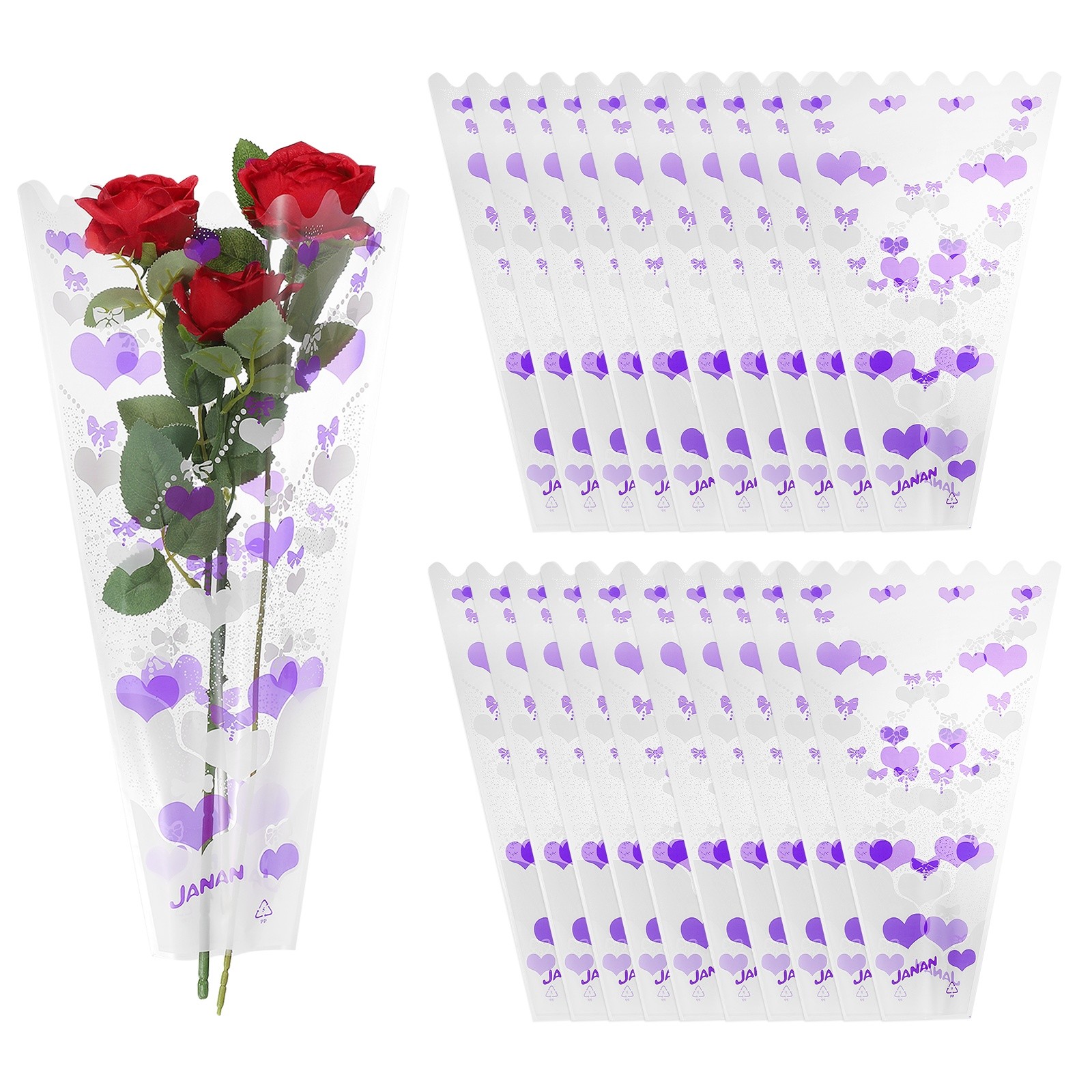 100Pcs, Rose Floral Bouquet Bags 17.7″ Flower Sleeves Bags Purple
