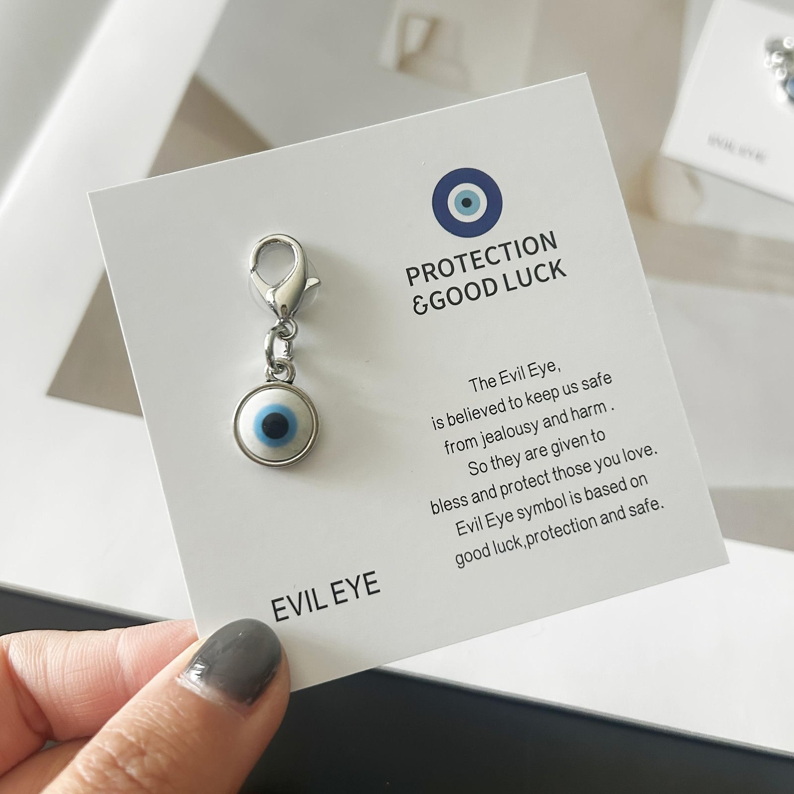 Handmade Evil Eye Keychain Couples Lucky Gift with Inspirational Card fr Him Her