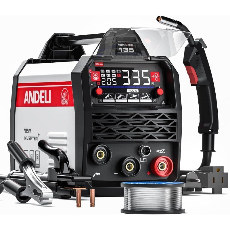 135Amp MIG Welder 110V/220V Dual Voltage, Portable Gasless Welder Flux MIG/Lift
