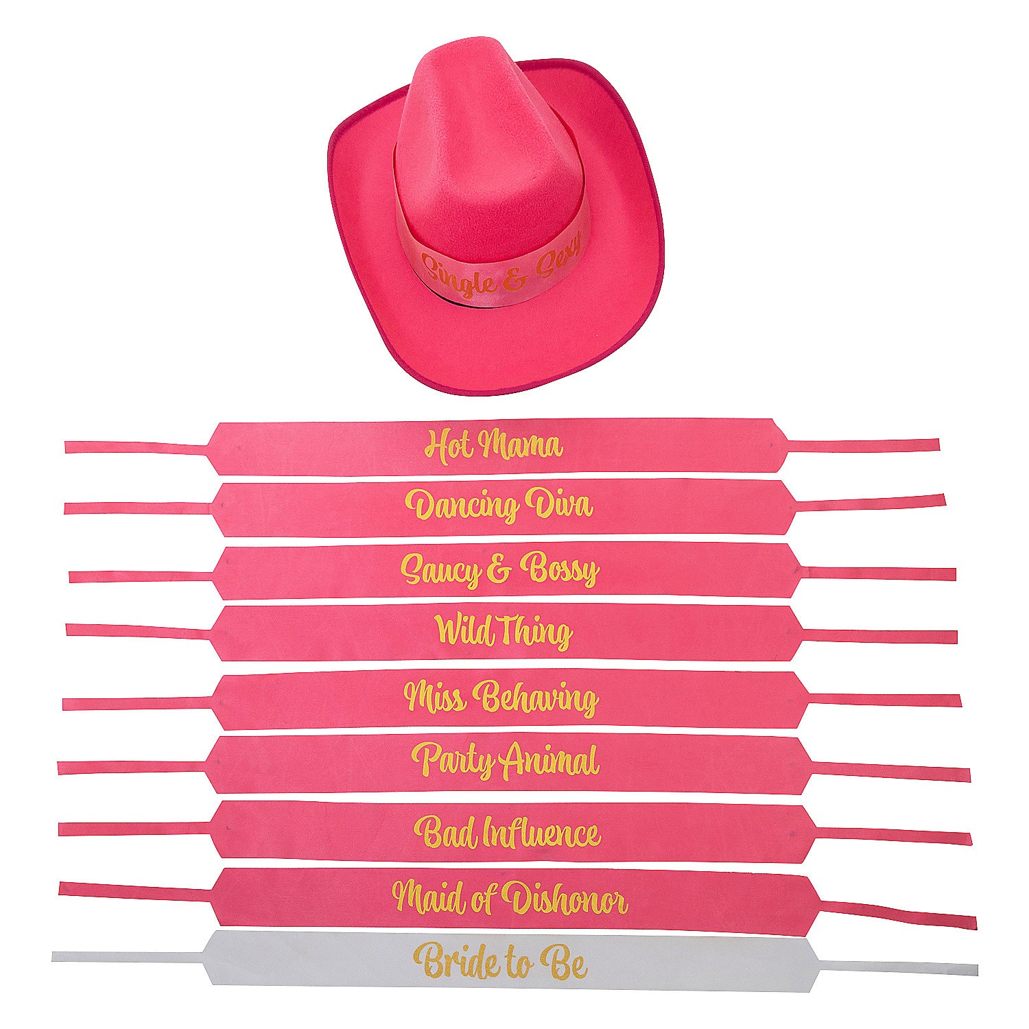 Fun Express Bachelorette Party Pink & White Hat Sashes 33″ x 2″ – 10 Pieces