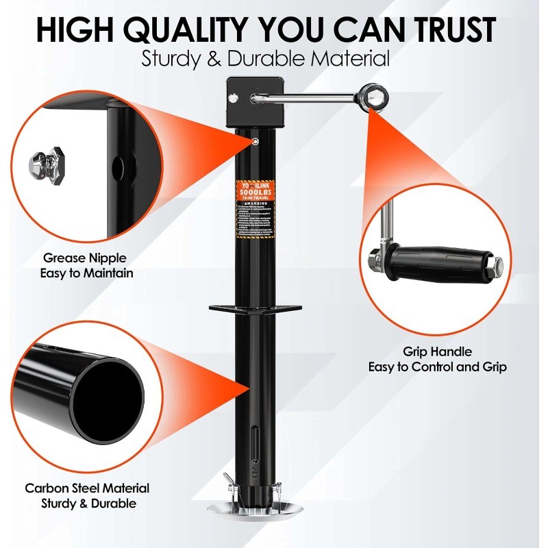 5000 lbs A-Frame Trailer Jack, 15″ Lift, Adjustable 5-Level Drop Leg