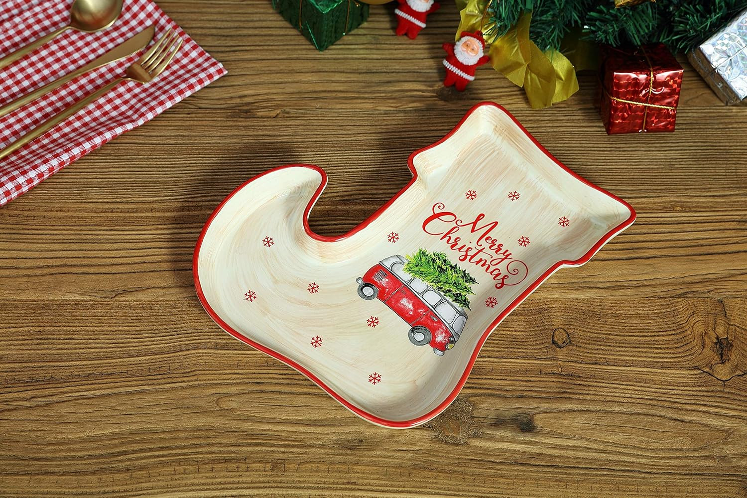 Merry Christmas Holiday Stocking Shaped 10″ Ceramic Accent Plate
