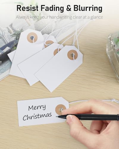 100 Pcs White Blank Shipping Tags with Elastic String Attached Cardstock