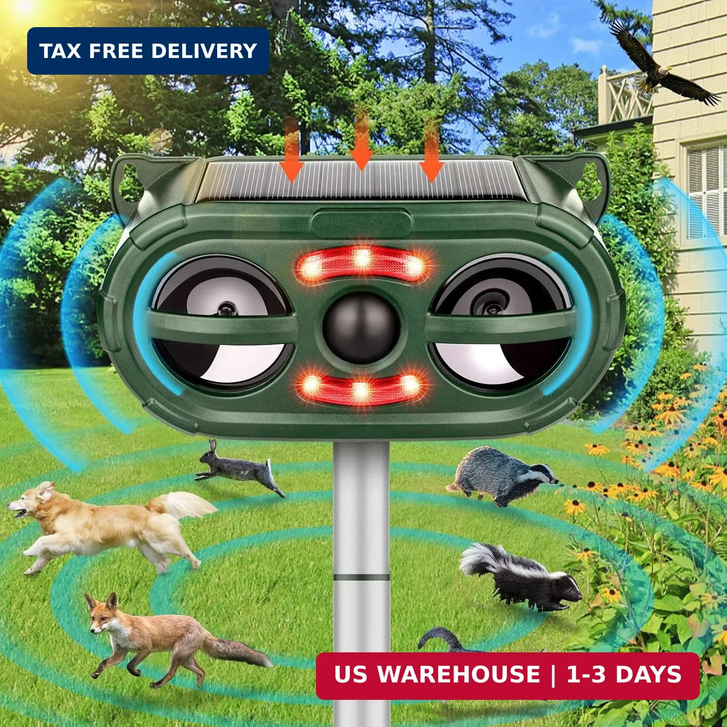 Ultrasonic Animal Repeller,Solar Pest Animal Repellent Outdoor,Squirrel Repellen