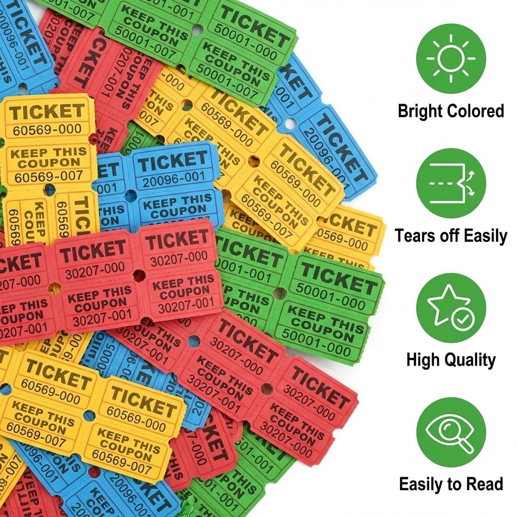 4000 Pairs Double Raffle Tickets â€“ 4 Assorted Colors (Pink, Blue, Red, Purp…