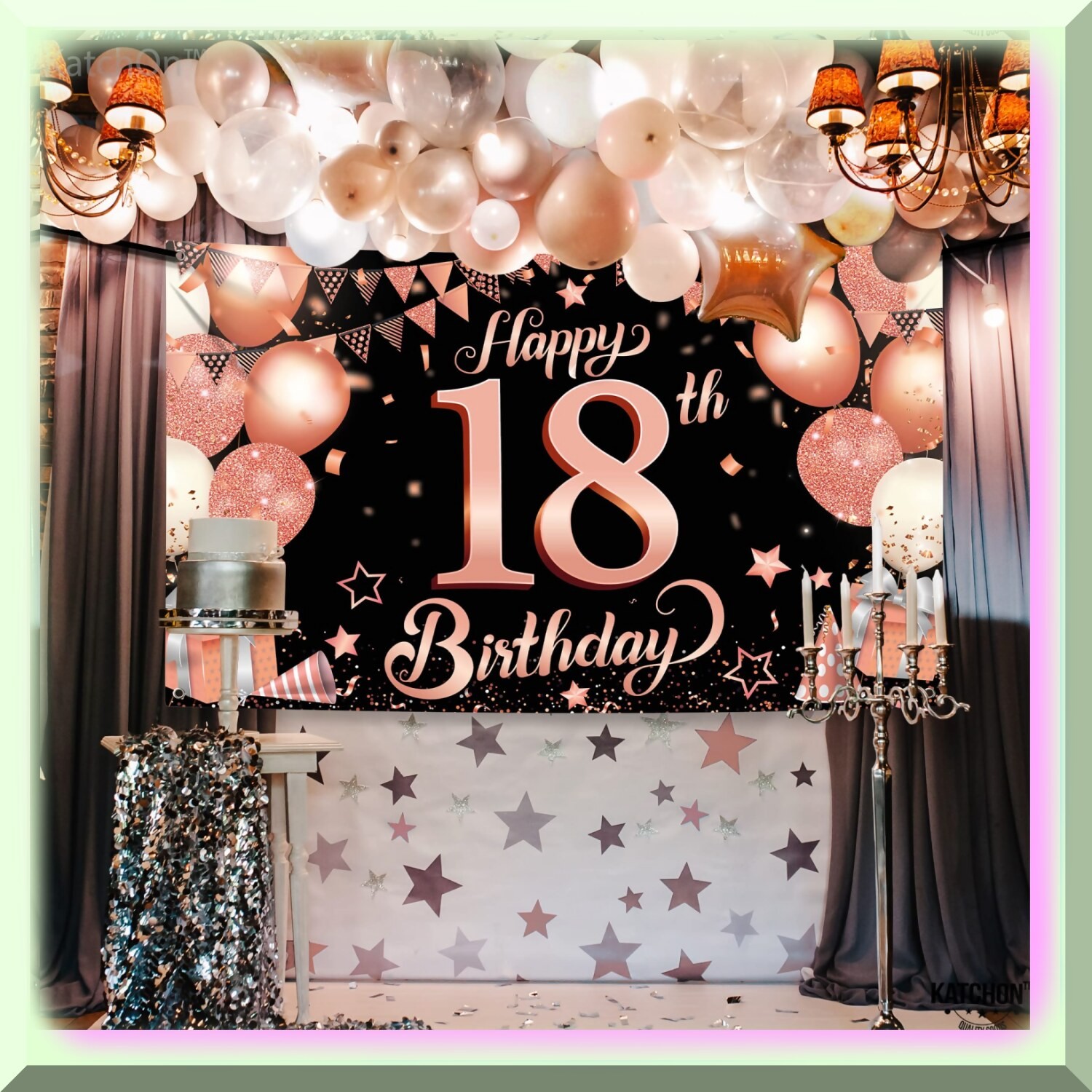 Rose Gold 18th Birthday Banner 72×44 Inches