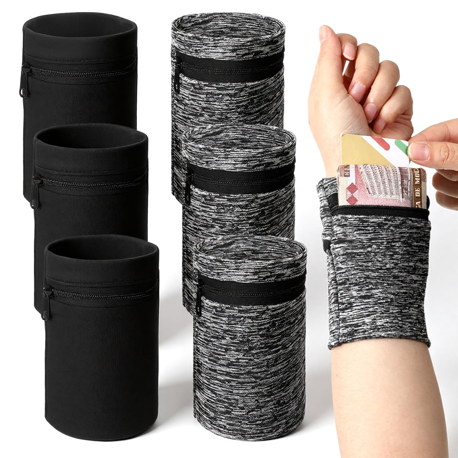 6 PCS Wearable Wrist Wallet for Men, Elastic Band for Secure Storage