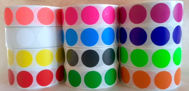 1000/ROLL 3/4″ CIRCLE COLOR CODED LABEL DOT STICKERS INVENTORY CODE (12 COLORS)