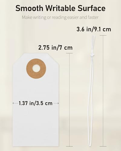 100 Pcs White Blank Shipping Tags with Elastic String Attached Cardstock