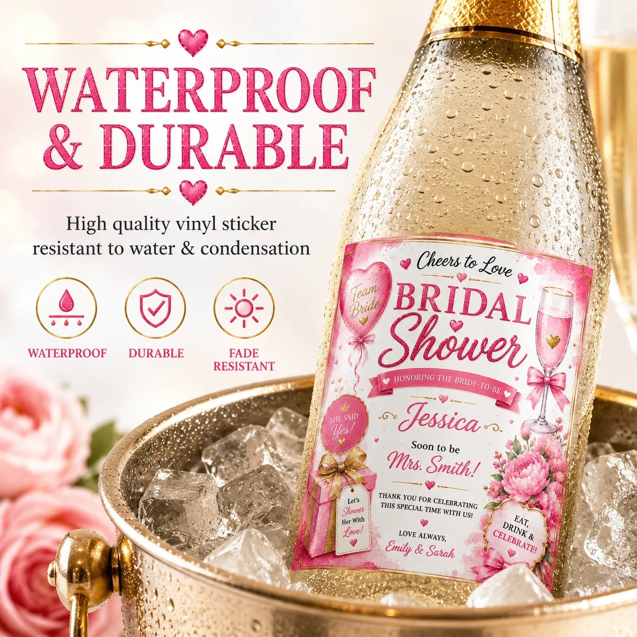 Personalised Bridal Shower Bottle Label Sticker Bride to Be Gift Decoration